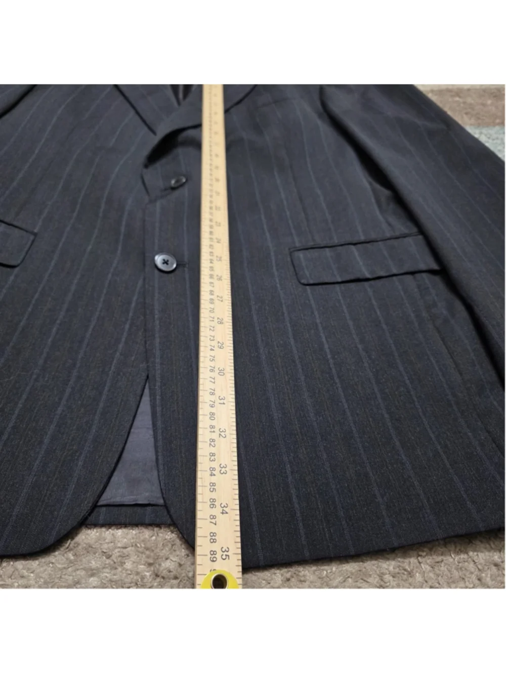 Burberry London Mens 44L Wool Pinstripe Suit Jacket Blazer Black Gray Designer